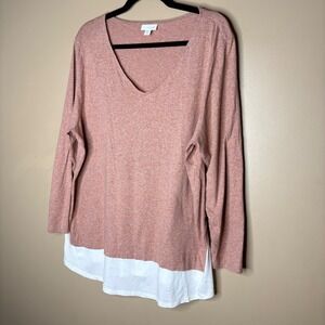 J. Jill Women XL Petite Terracotta Heather Layered Look V-Neck Cotton Tunic Top